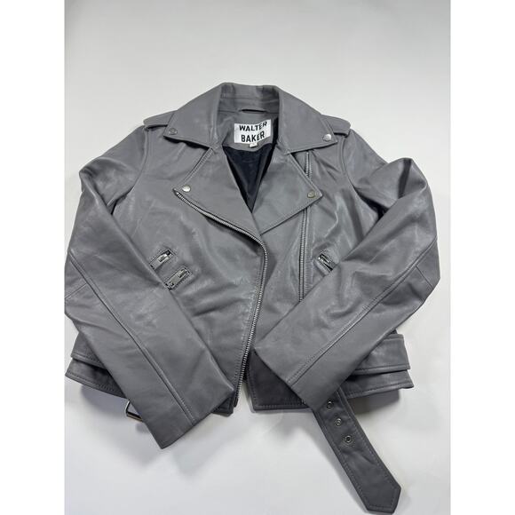 Walter Baker Gray Genuine Soft Leather Moto Biker Jacket Size Small Women NWOT - Picture 2 of 9